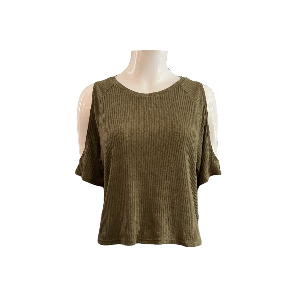 H&M Green Ribbed Top with Cut Out Shoulder detail